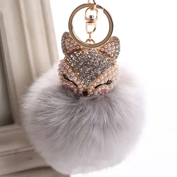 Adorable Furry Rhinestone Fox Keychain/Bag Charm NIB - Picture 1 of 6
